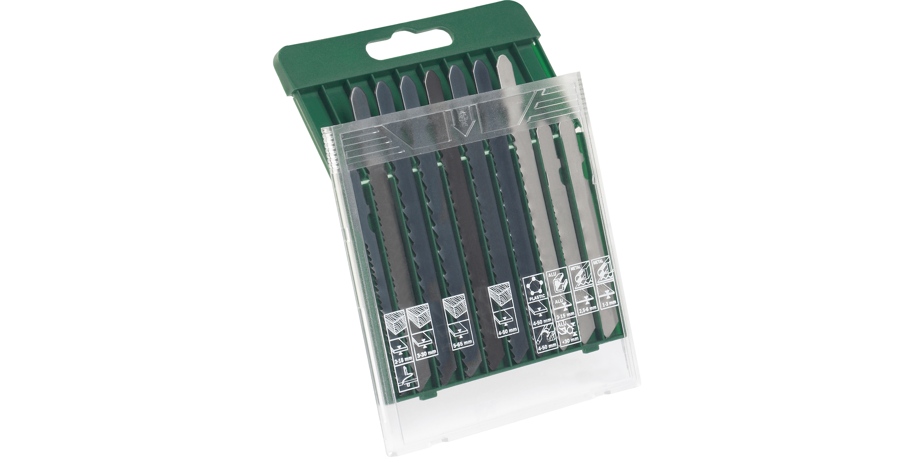 10-piece saw blade box, wood/metal/plastic (T-shank)