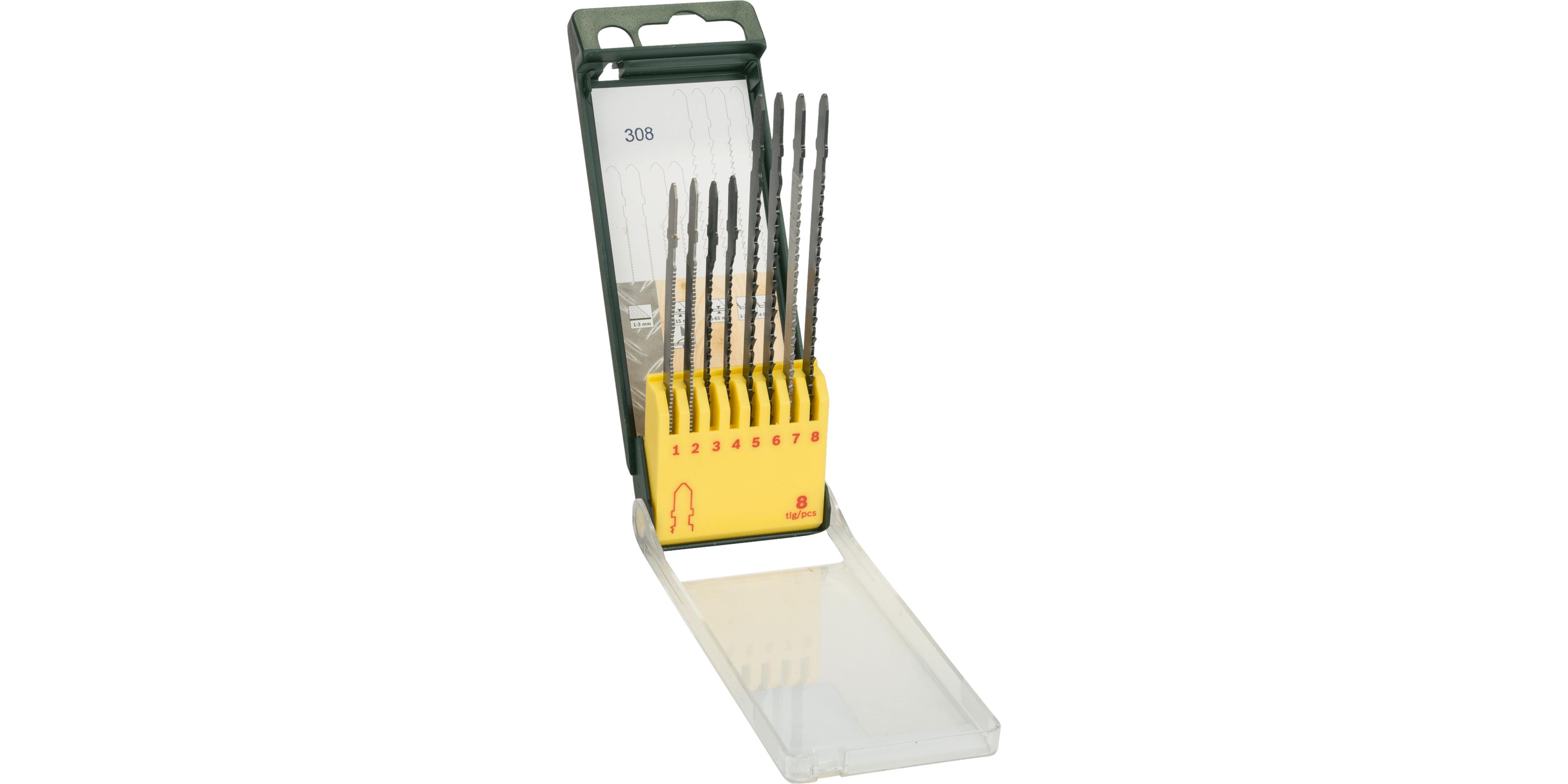 8-piece saw blade box, wood/metal/plastic (T-shank)