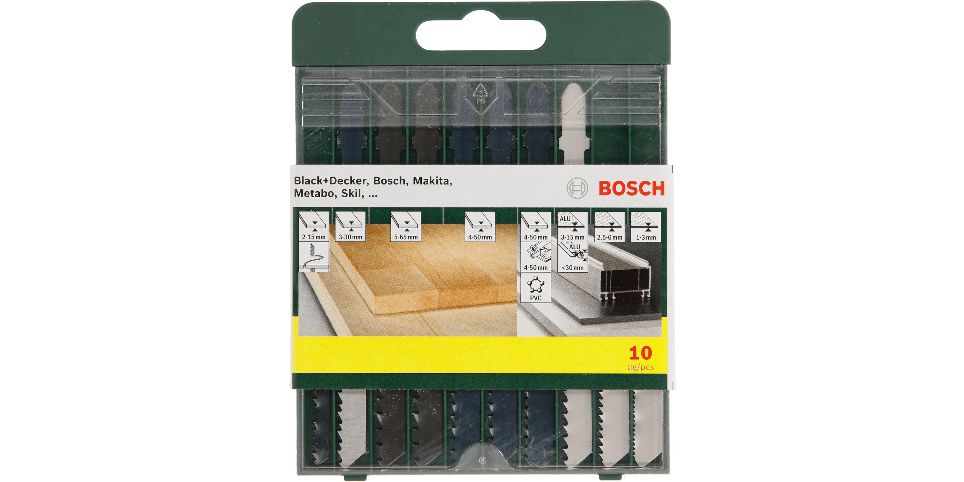 10-piece saw blade box, wood/metal/plastic (T-shank)