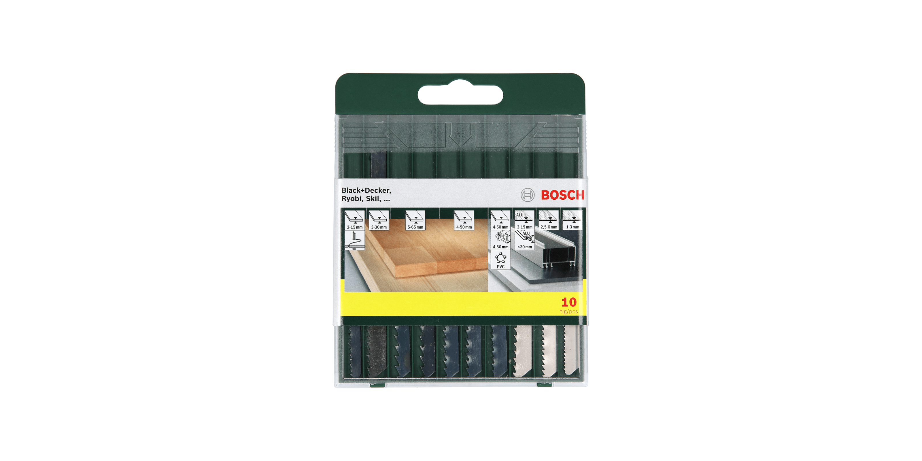 10-piece saw blade box, wood/metal/plastic (U-shank)