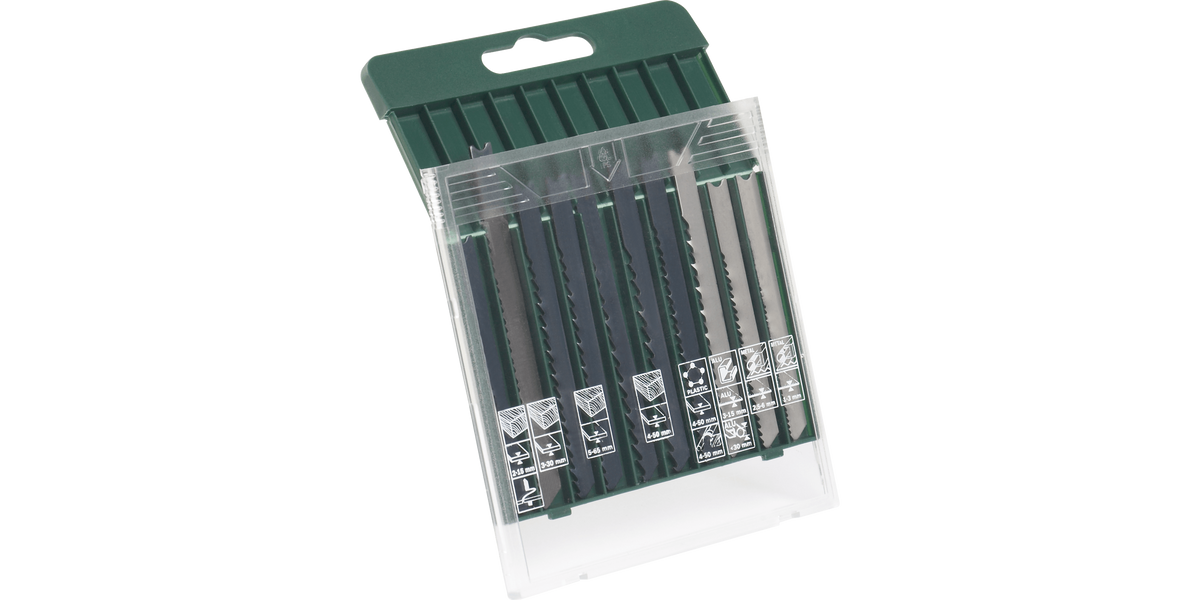 10-piece saw blade box, wood/metal/plastic (U-shank)