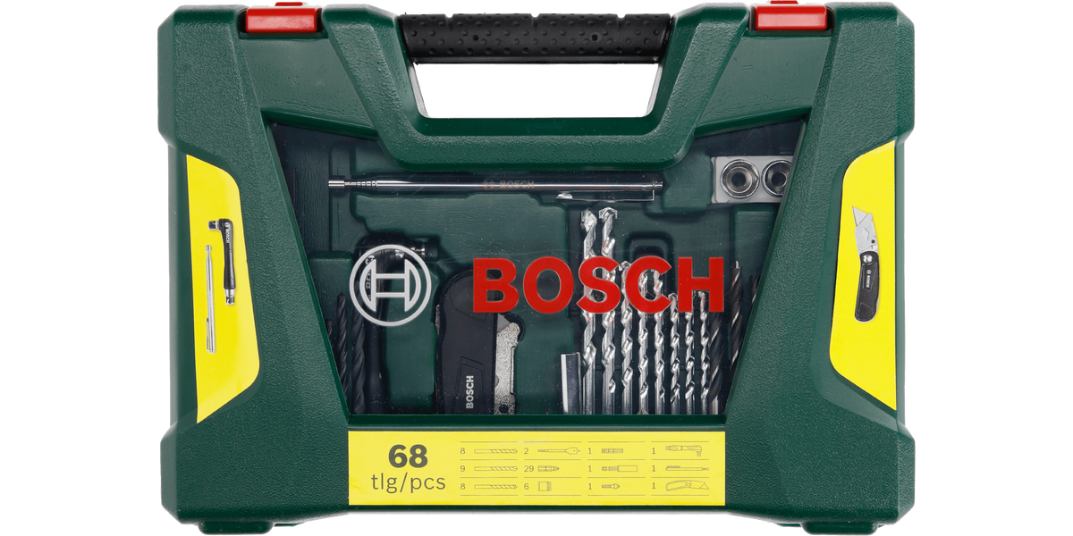 Classic V-Line Drill and Screwdriver Bit Set 68 Pieces with folding knife, magnetic stick and angle driver