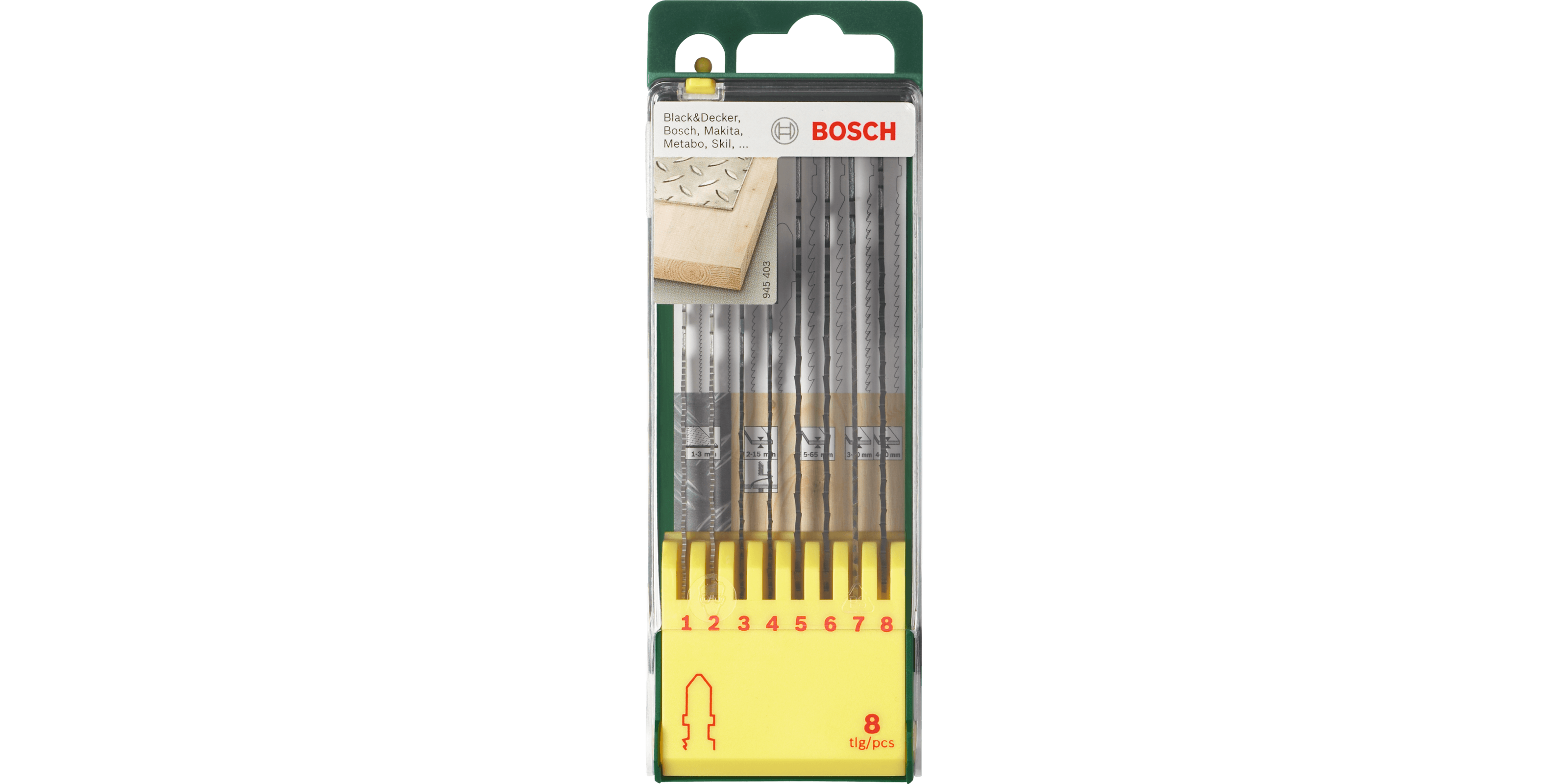 8-piece saw blade box, wood/metal/plastic (T-shank)