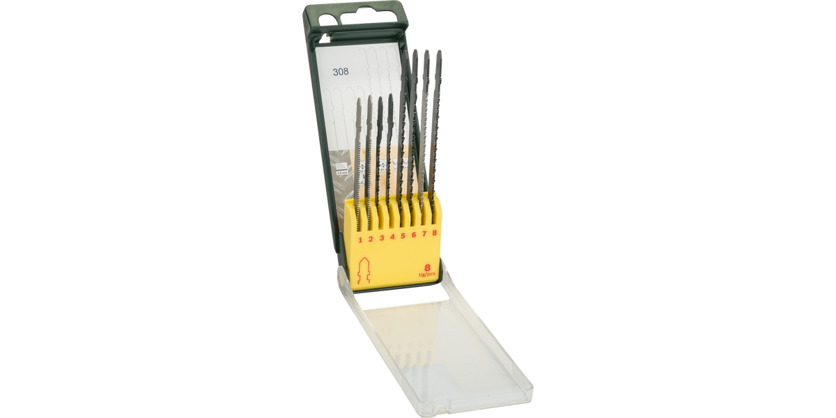8-piece saw blade box, wood/metal/plastic (T-shank)