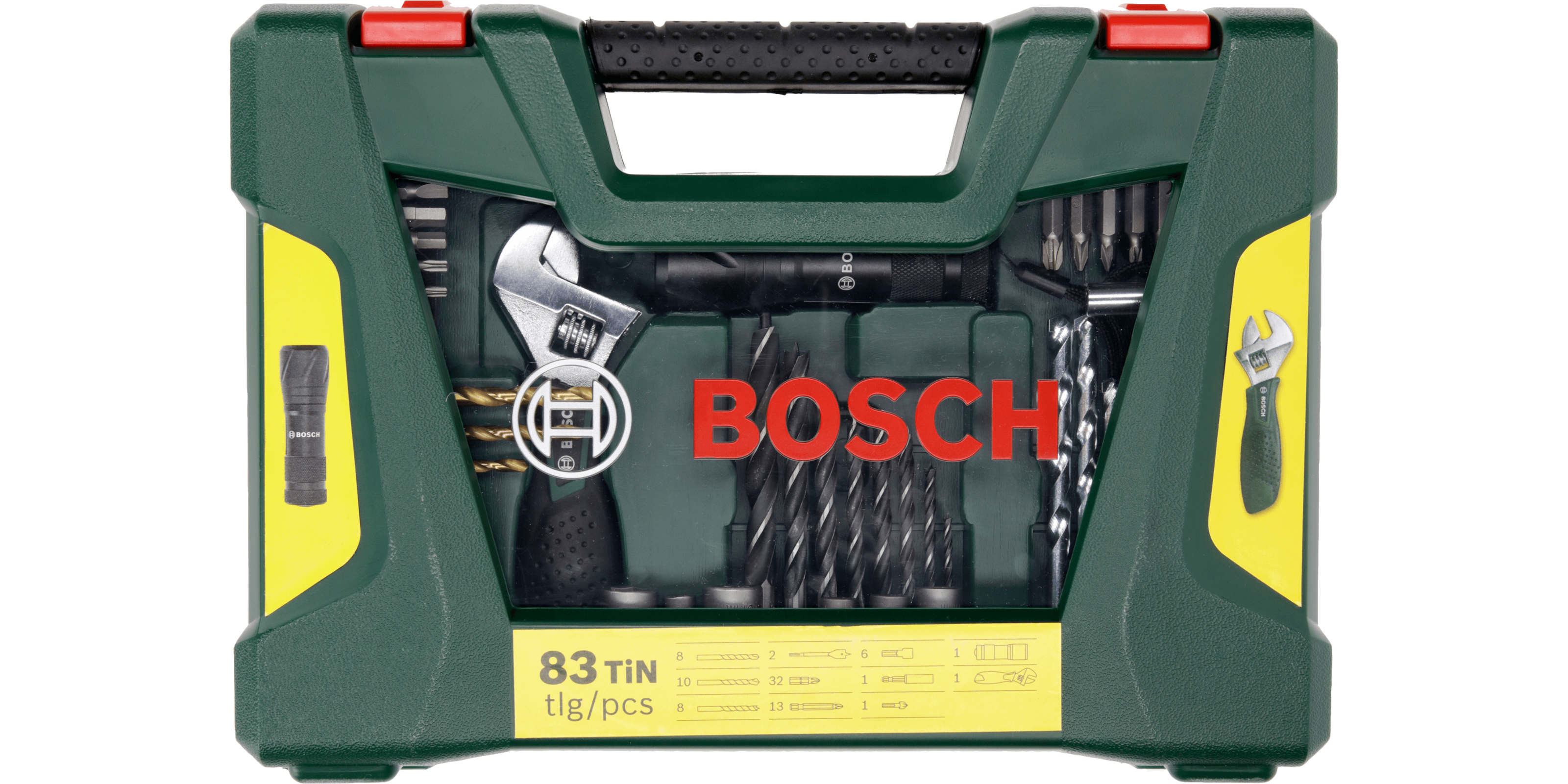 V-Line Drill- and Screwdriver Bit Set TiN-coated 83 pieces with LED torch and adjustable spanner
