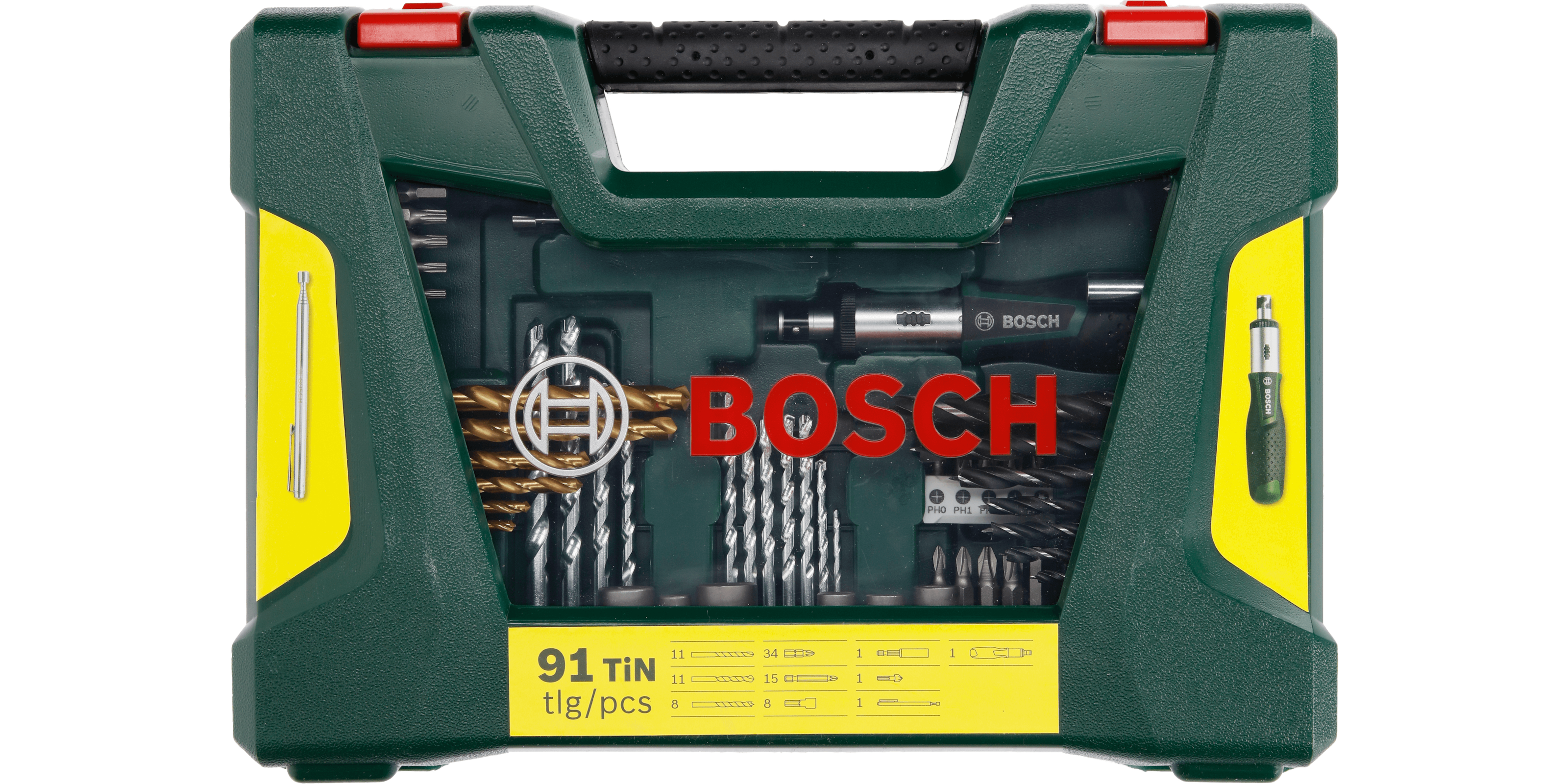 V-Line Drill- and Screwdriver Bit Set TiN-coated 91 pieces with ratchet and magnet