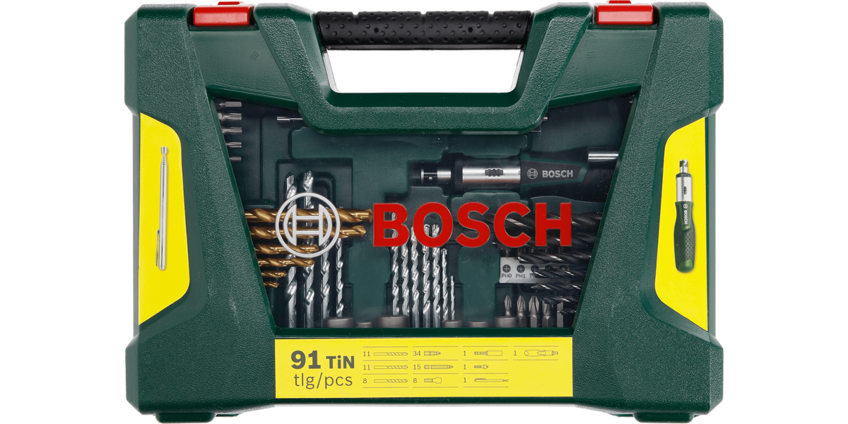 V-Line Drill- and Screwdriver Bit Set TiN-coated 91 pieces with ratchet and magnet