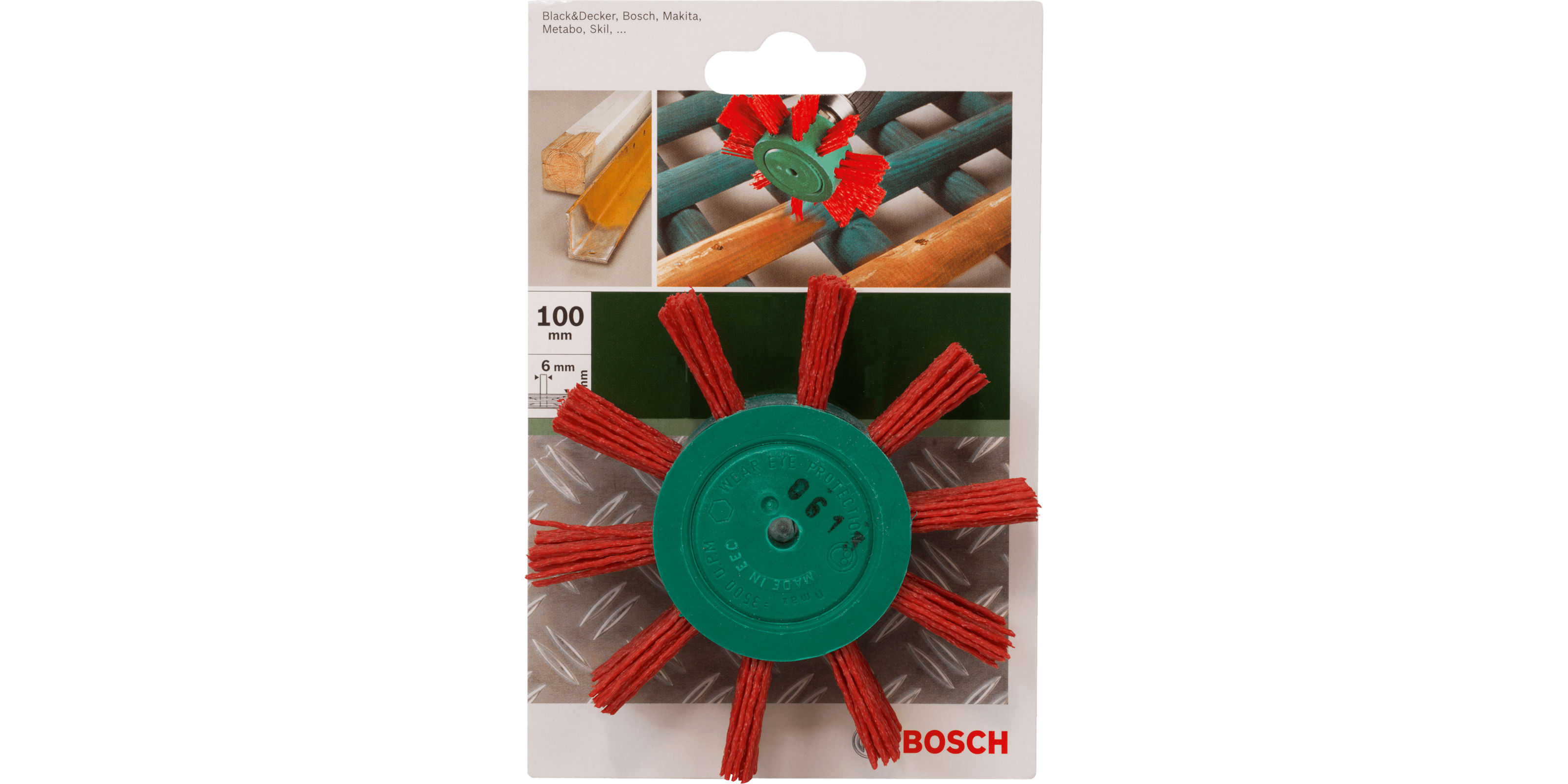Flap brush for drills - Nylon wire with aluminium oxide coated abrasive K80, 100 mm