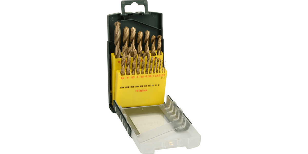 Metal Drill Bit HSS-TiN, DIN 338 Set 19 Pieces