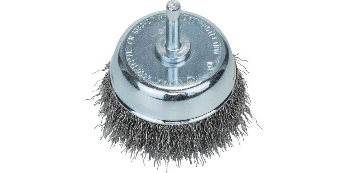 Wire cup brushes for drills – Crimped wire, 70 mm